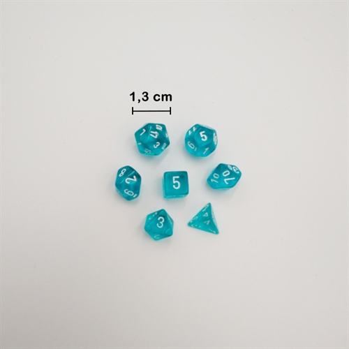 Mini Translucent Teal White - Mini Polyhedral Rollespils Terning Sæt - Chessex